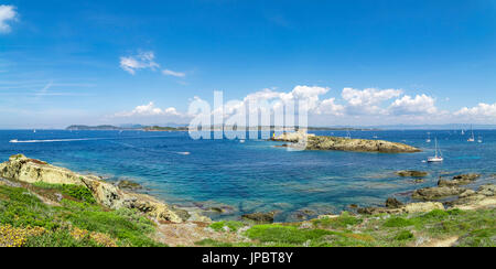 Panoramic view from the Ile de Porquerolles (Ile de Porquerolles, Hyeres, Toulon, Var department, Provence-Alpes-Cote d'Azur region, France, Europe) Stock Photo