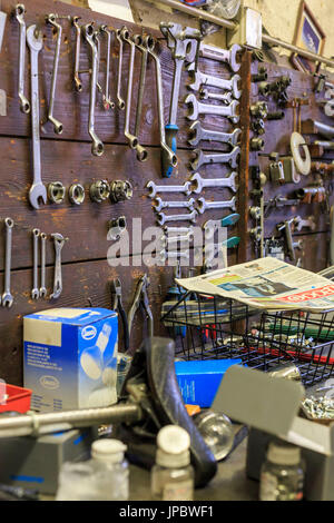 Mechanical tools in the Rossignoli bike shop an icon of Milan Lombardy Italy Europe Stock Photo