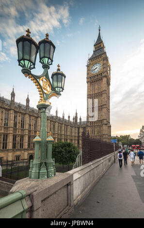 The old street lamps frame the Big Ben and Westminster Palace London United Kingdom Stock Photo