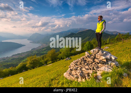 Europe, Italy, Iseo lake view from Colmi of Sulzano, province of Brescia. Stock Photo