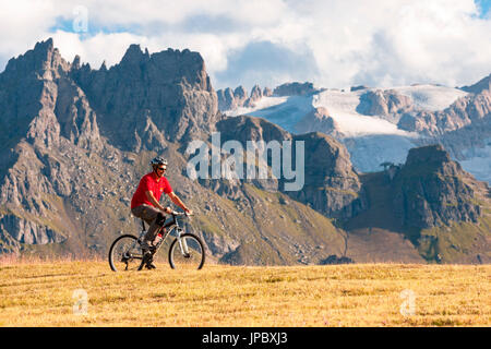 MTB on Cherz alp. Arabba, Veneto, Italy. Stock Photo