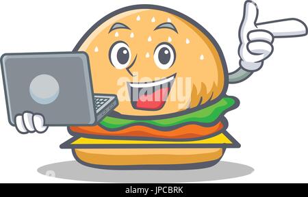 burger character fast food with laptop Stock Vector