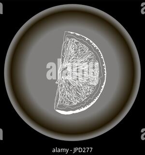 Icon flat share of orange in white lines on grey plate. Stock Vector