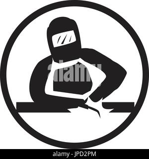 ironworker welding a metal piece icon. isolated on white background. Stock Vector