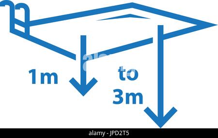 rectangle swimming pool icon with measures from 1 meter to 3 meter.  isolated on white background. Stock Vector