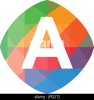 letter A set on colorful geometric polygonal shape, logo design, isolated on white background. Stock Vector