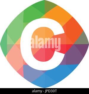 letter C set on colorful geometric polygonal shape, logo design, isolated on white background. Stock Vector