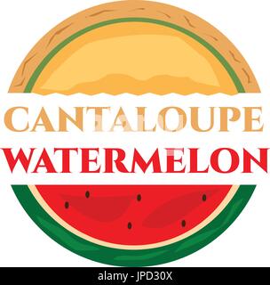 half cantaloupe and half watermelon logo, isolated on white background. Stock Vector