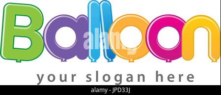 balloon word logo shaped with colorful balloons, isolated on white background. Stock Vector