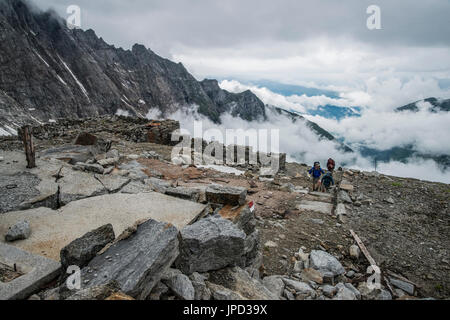 Mountain scenery on the Olperer Runde Tour and Peter Habeler Weg in the Zillertal Alps seen here at the abandoned mine near the Geraer Hut Stock Photo