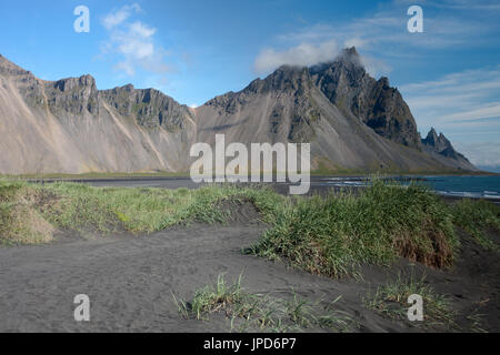 Vestrahorn Mountain and Black Sand Beach Stock Photo