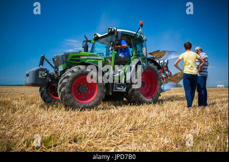 People looking at the Fendt tractors on farm fair in Croatia Stock Photo