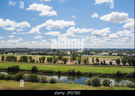 Cuty of Zagreb and river Sava panorama Stock Photo