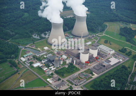 AERIAL VIEW. Gundremmingen Nuclear Power Plant. District of Günzburg, Bavaria, Germany. Stock Photo