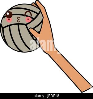 kawaii hand holding volleyball ball sport cartoon Stock Vector
