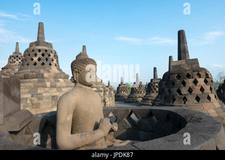 Buddha statue, temple complex Borobudur, Stupas, Borobudur, Yogyakarta, Java, Indonesia Stock Photo