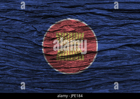 ASEAN flag with high detail of old wooden background . 3D illustration . Stock Photo