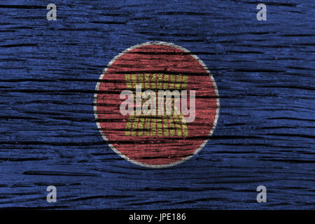 ASEAN flag with high detail of old wooden background . 3D illustration . Stock Photo