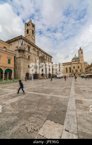 View of the historical buildings and Saint Francis Church Piazza del Popolo Ascoli Piceno Marche Italy Europe Stock Photo