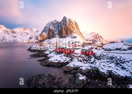 Hamnoy, Lofoten islands, Norway. winter view at sunrise Stock Photo