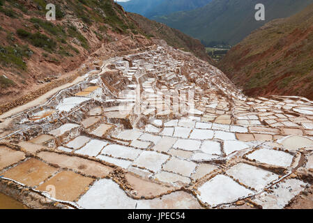 Sacred salt valley in Peru. Travel destination in Cusco Peru Stock Photo