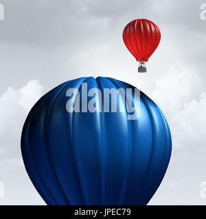 Small business advantage as a slow huge air balloon being passed and beat by a smaller individual as a corporate metaphor for economic agility00.000