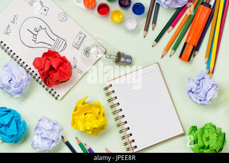 New idea concept with crumpled office paper and light bulb Stock Photo