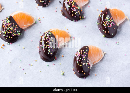 tangerine, mandarin chocolate fondue Stock Photo