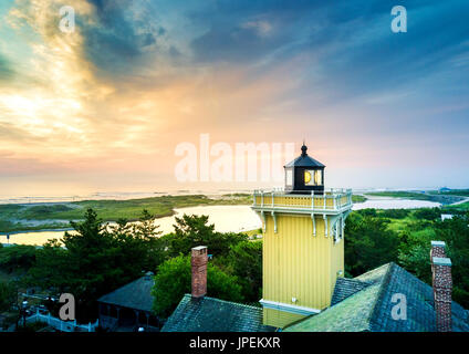 Sunset in Wildwood, New Jersey and a lighthouse aerial view Stock Photo