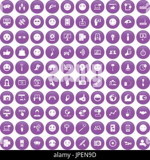 100 social media icons set purple Stock Vector