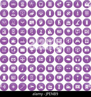 100 software icons set purple Stock Vector