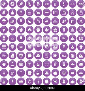 100 bounty icons set purple Stock Vector