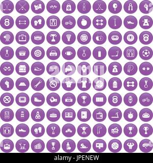 100 boxing icons set purple Stock Vector