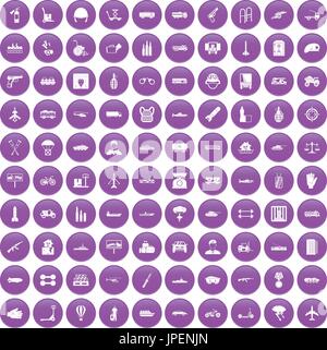 100 burden icons set purple Stock Vector
