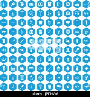 100 beer icons set blue Stock Vector