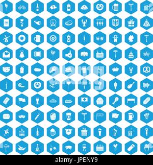 100 beer party icons set blue Stock Vector