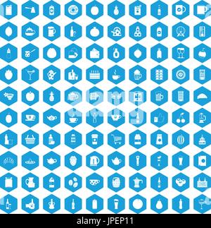 100 beverage icons set blue Stock Vector