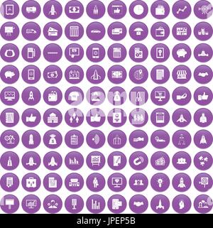 100 startup icons set purple Stock Vector