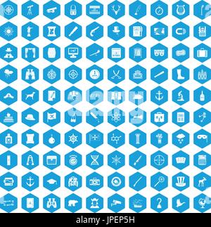 100 binoculars icons set blue Stock Vector