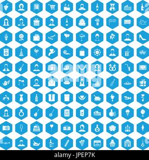 100 birthday icons set blue Stock Vector