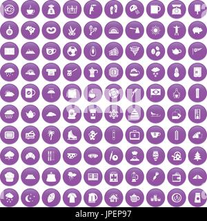 100 coffee cup icons set purple Stock Vector
