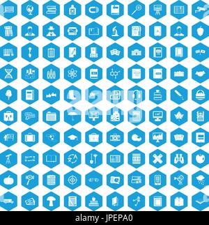 100 book icons set blue Stock Vector