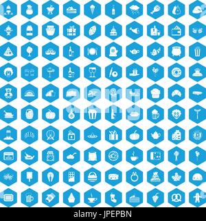 100 bounty icons set blue Stock Vector