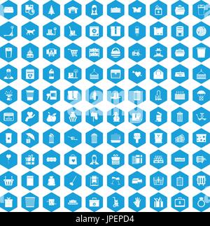 100 box icons set blue Stock Vector