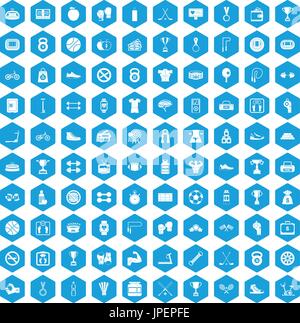 100 boxing icons set blue Stock Vector
