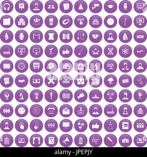 100 conference icons set purple Stock Vector