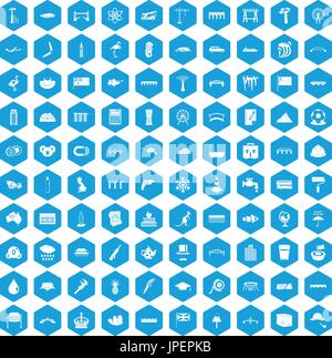 100 bridge icons set blue Stock Vector