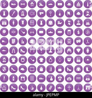 100 stylist icons set purple Stock Vector