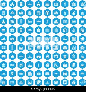 100 building icons set blue Stock Vector
