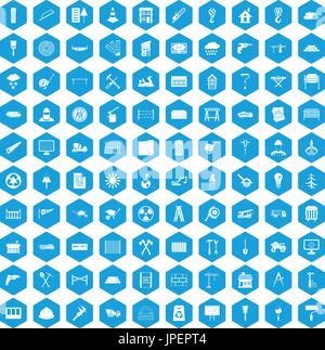 100 building materials icons set blue Stock Vector